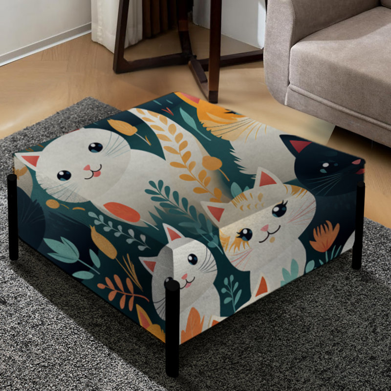 Kids Cream Cuddly Kittens Pattern - Animal Print Large Square Ottoman