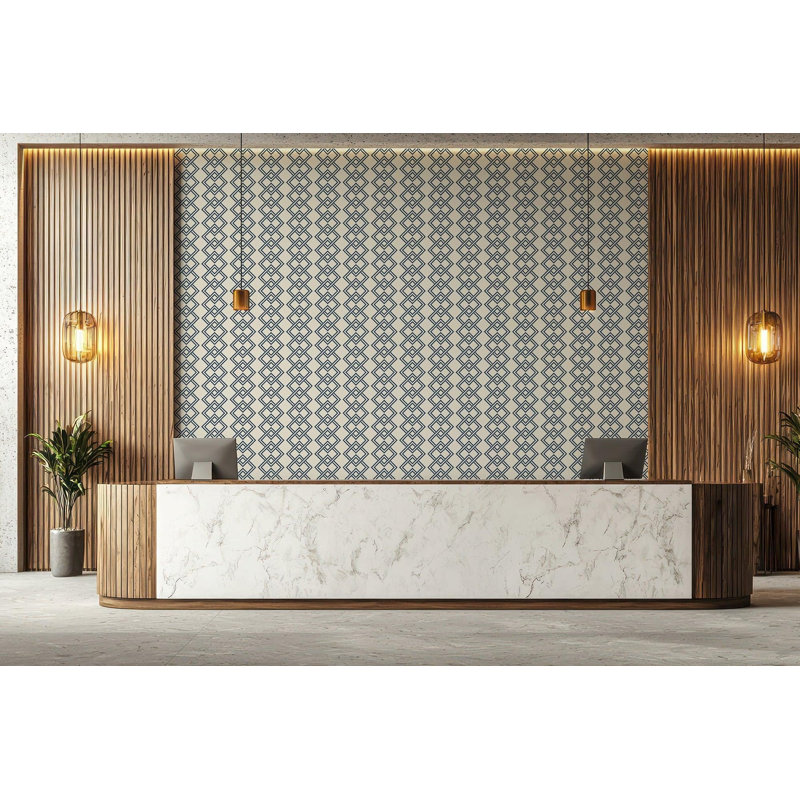 Mod Block - Wallpaper, Blue; Beige, Faux Grasscloth, Non-Pasted