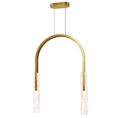 Lustre en laiton de 56 cm (22 po) avec éclairage DEL intégré et verre travaillé à la main