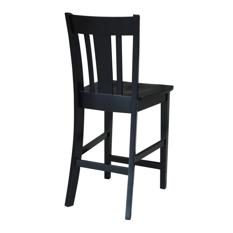  Tabouret de comptoir en bois massif Guzik, Tabouret de comptoir (siège d'une hauteur de 24 p, Noir