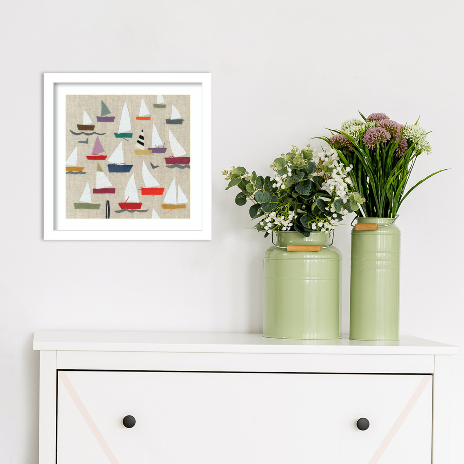 Plain Sailing Print by Jenny Frean, 13" H x 13" W x 1" D, White