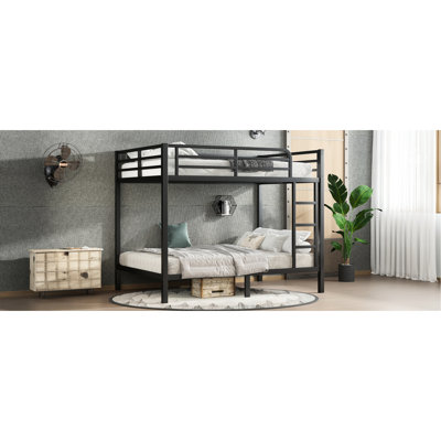 Lit double superposé au dessus d'un lit double en métal, convient aux ados et aux adultes, peu encombrant, réduit le bruit, lit noir à longue durée de vie, solution pour économiser, sommeil, conception avec rails élevés, installation simple