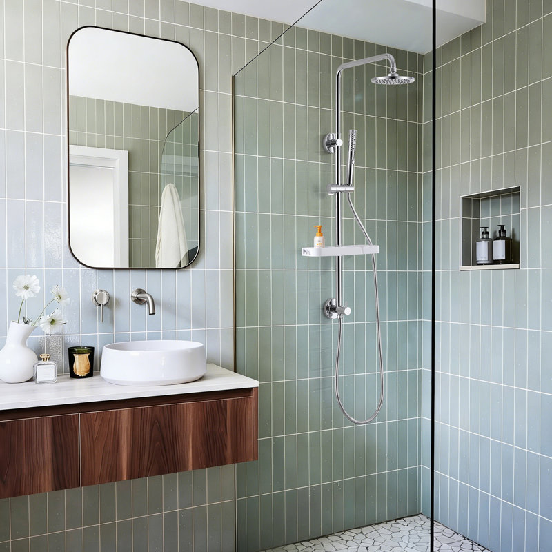 The Multi-Function Rainfall All-In-One Kit Shower System With Handheld Shower Wand & Shower Head & Storage Tray, Chrome