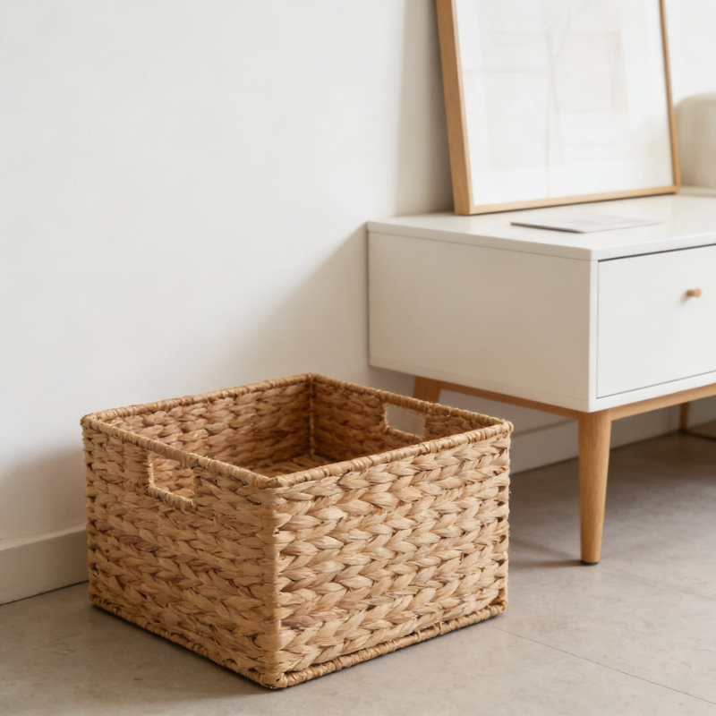 Natural Water Hyacinth Storage Baskets, Set Of 6 Cube Organizers With Metal Frame For Home Organization In Living Room, Bathroom, Bedroom, And Laundry