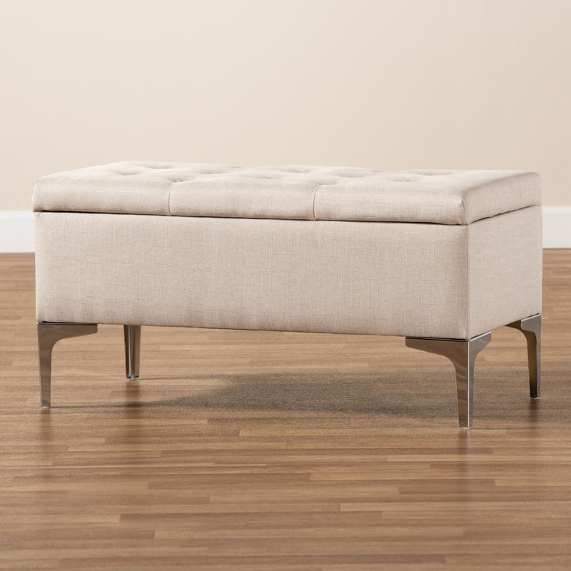 Polyester Upholstered Storage Bench, Beige