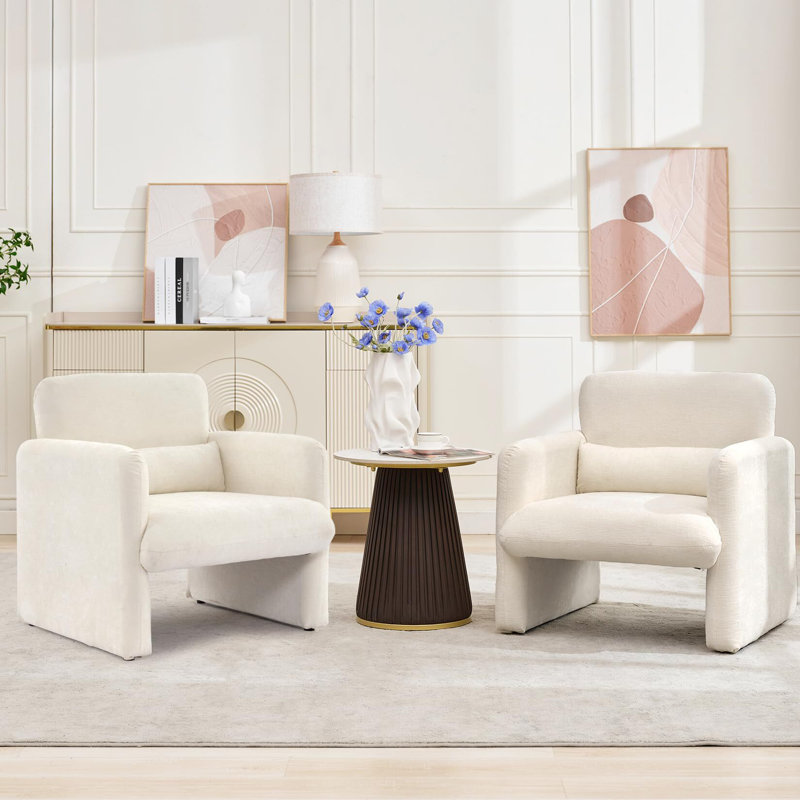 Chaise d'appoint de salon, fauteuil d'appoint en chenille douce de style Mid-Century, Chenille blanche