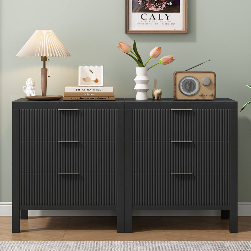 27.56" Tall 3-Drawer Nightstand (set Of 2), Black