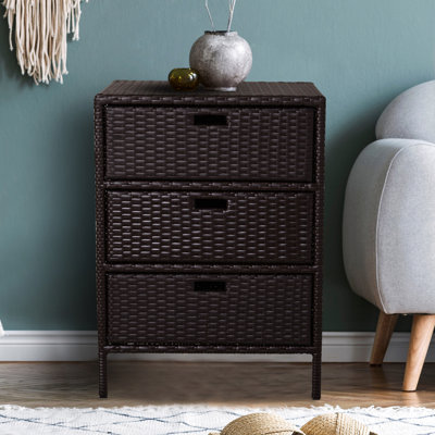 3 Pool Towel Storage Cabinet - Brown Pe Outdoor Use With 3 Drawers