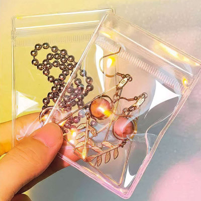 100 Pieces PVC Anti Tarnish Jewelry Bags, Small Ziplock Bags Clear Jewelry Bags for Beads Rings Earrings, 2.8"x3.9"