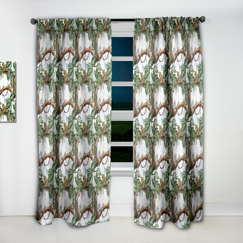 Rideau simple occultant blanc et bleu à motif géométrique de style Mid-Century 3D Waves, L 52 po x L 95 po