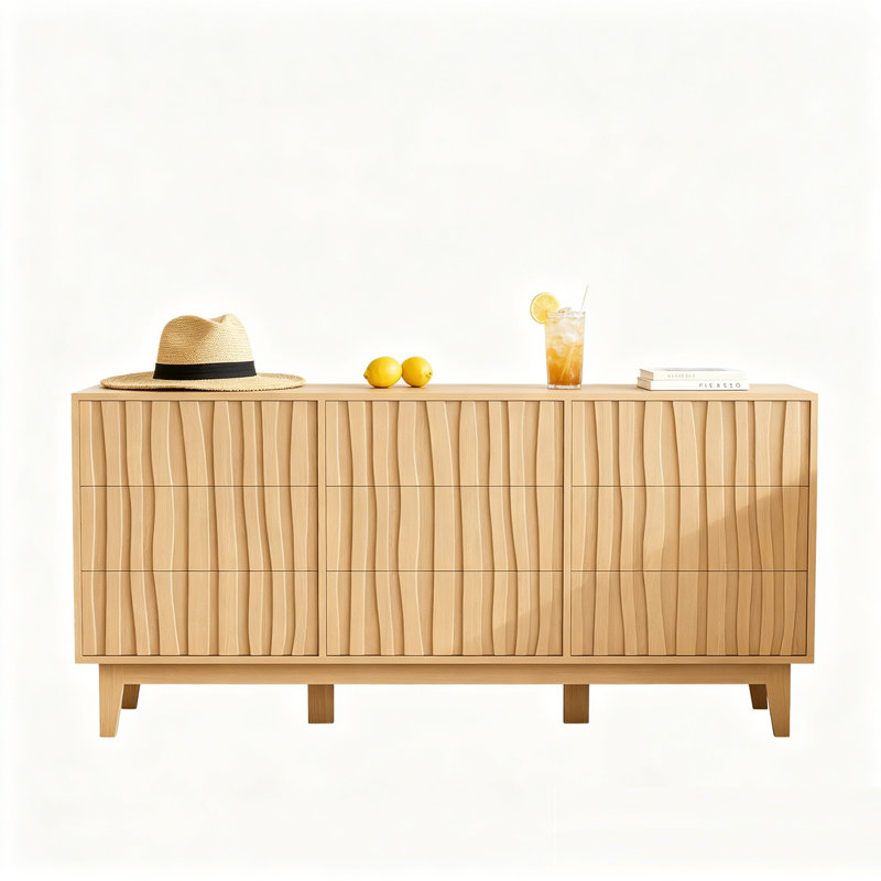 59 inch Fluted Dresser for Bedroom with 9 Drawers for Bedroom, Modern Fluted Chest of Drawers, Freestanding Wooden Storage Cabinet, TV Stand for Living Room, Entryway, Hallway.