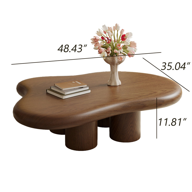 Mid-Fentury 48" Solid Wood Coffee Table for Livingroom,Cloud Design, Four Legs Free Form