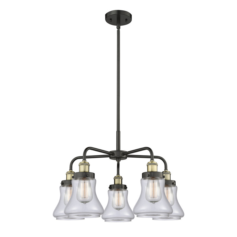 Lustre suspendu 5 lumières 24 po Bhanupriya, Transparent, Laiton antique noir
