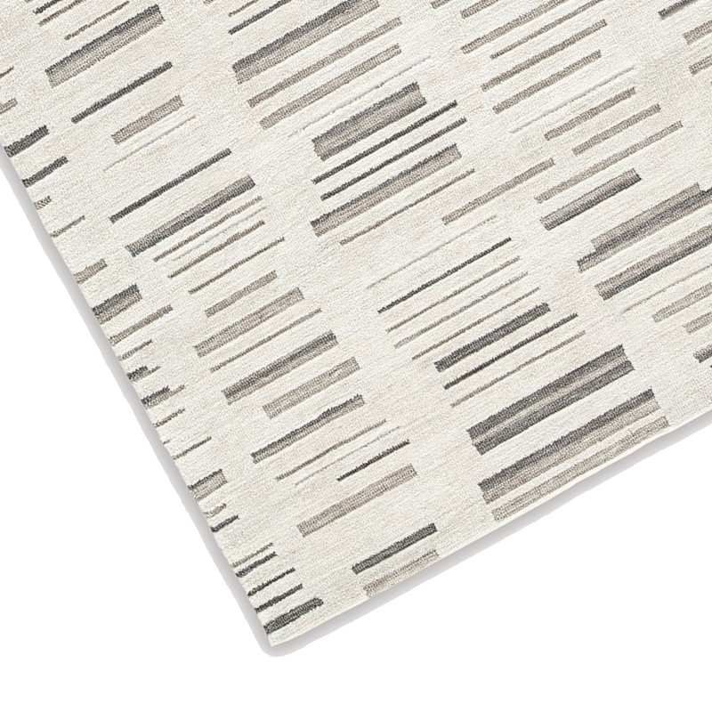 Tapis Meaw, motif à rayures abstraites, polyester gris ivoire, Rectangle 5 pi x 7 pi