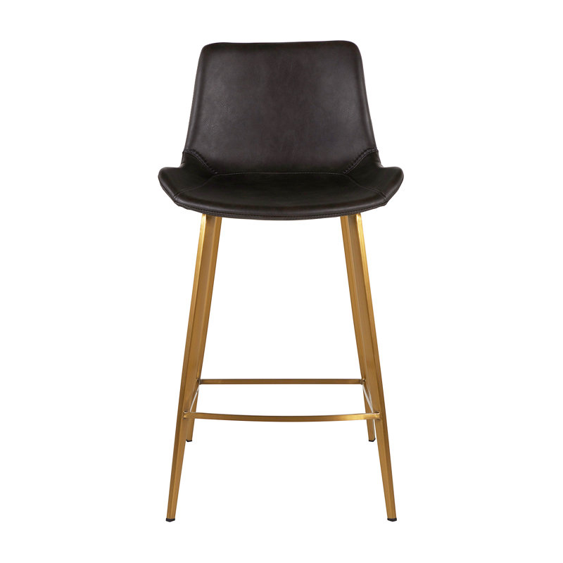 Hines Transitional Brushed Gold and Charcoal Brown Faux Leather Counter Stool