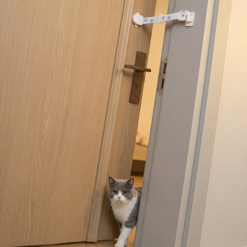 Sangle et loquet de porte réglables sans dommages, gardant le grand chien hors de la litière, alternative aux barrières pour animaux, paquet de base 1
