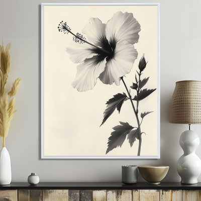 Tige d'hibiscus esquissée - Tableau botanique beige encadré sur toile