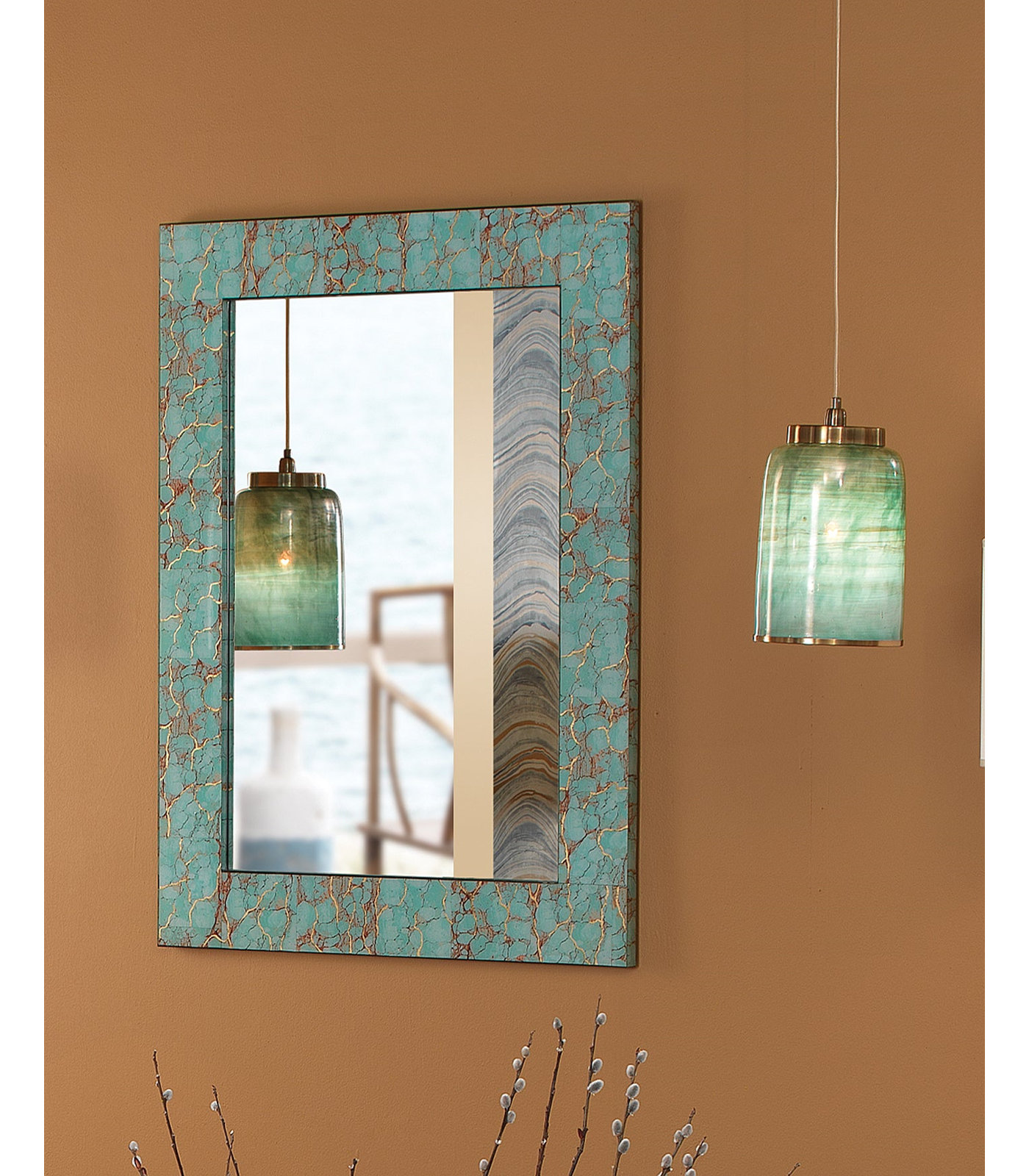 Taza Single Light Glass Dimmable Pendant, Aqua