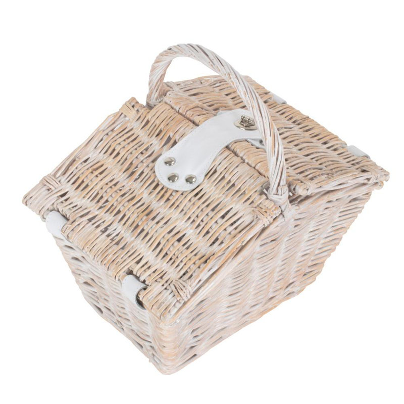 Elegant Picnic Basket, White, 18cm H x 28cm W x 19cm D