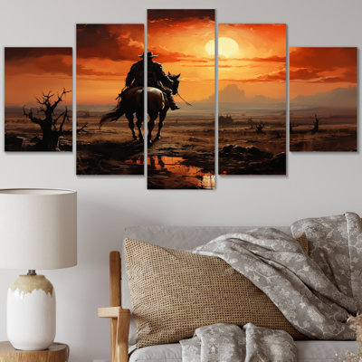 Cowboy Sunrise On The On, impression sur toile 5 pièces