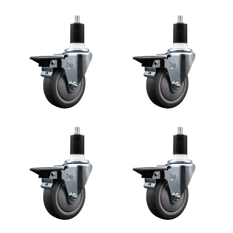Ensemble de roulettes extensibles en caoutchouc et en plastique thermoplastique avec frein SCC PLB 4 po x 1-1 / 2 po
