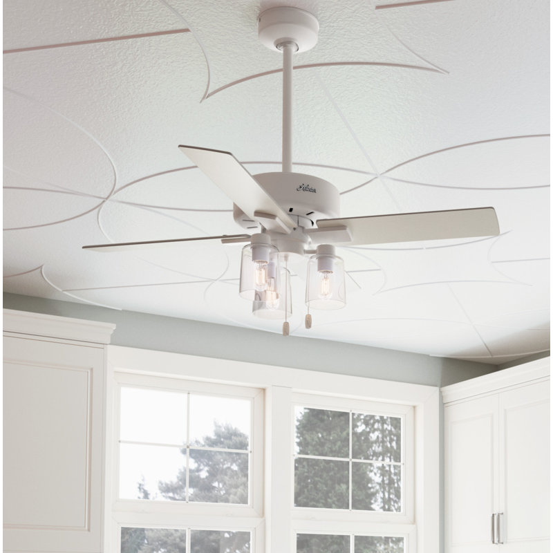 44" Pelston 4 - Blade Standard Ceiling Fan with Pull Chain and Light Kit Included, Matte White