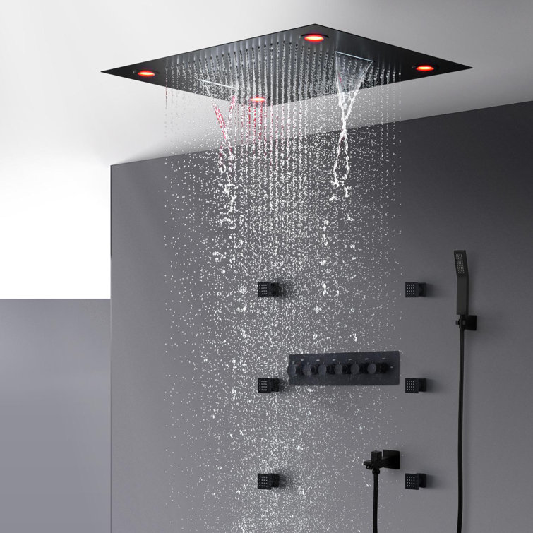 Texas LED Remote Control Brass Shower Set Multi Function Rainfall Body Jets