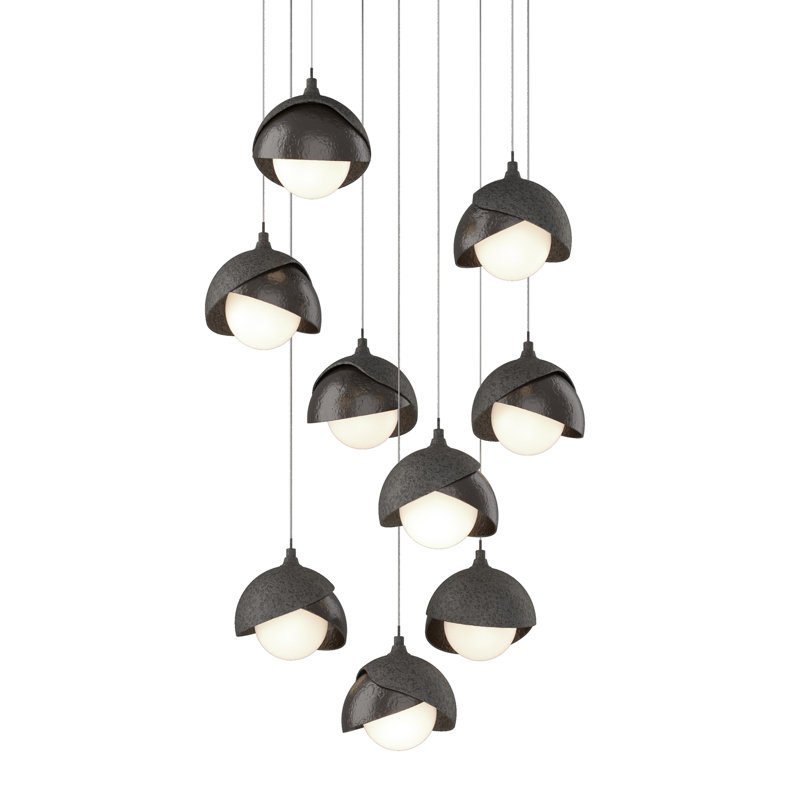 Brooklyn 9 - Light Cluster Geometric Pendant, 10" - 130", Oil Rubbed Bronze, Natural Iron