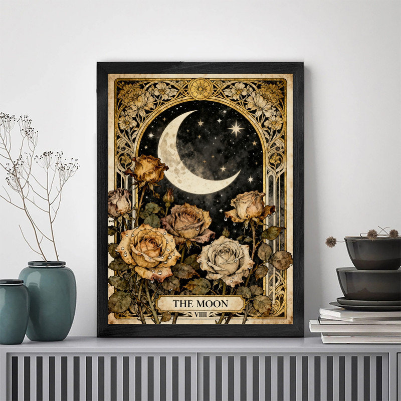 Art mural noir encadré noir «The Moon Tarot» - Art nouveau, H 37 po x l 25 po