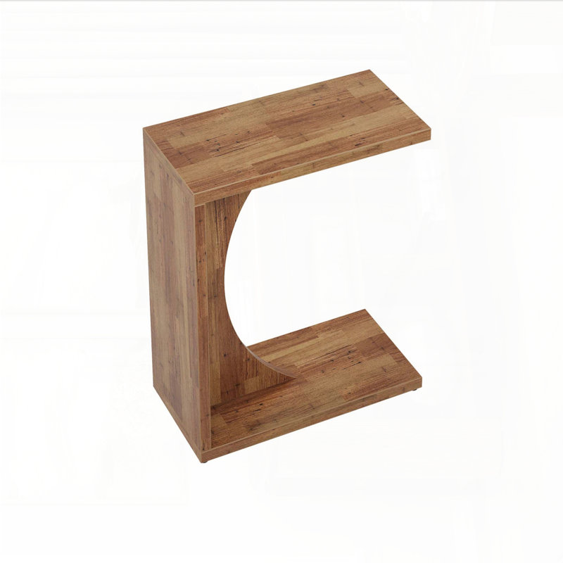 C-Shaped Rustic Brown End Table for Couch and Small Spaces