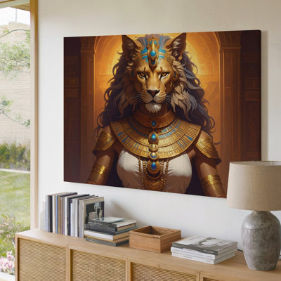 Canvas Wall Art A Powerful Lioness Headed Female Figure Dressed In Opulent Egyptian Royal Attire Her Premium Quality Ready To Hang