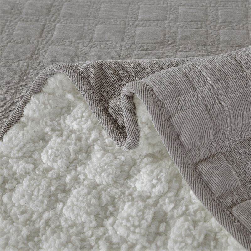 Corduroy Sherpa Polyester Percale Coverlet, Queen Coverlet + 2 Shams