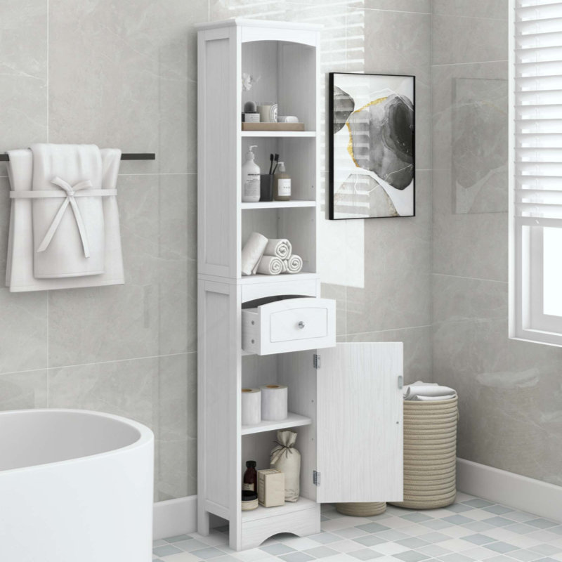 Tall Bathroom Cabinet, Freestanding Storage Cabinet With Drawer, MDF Board, Adjustable Shelf, White