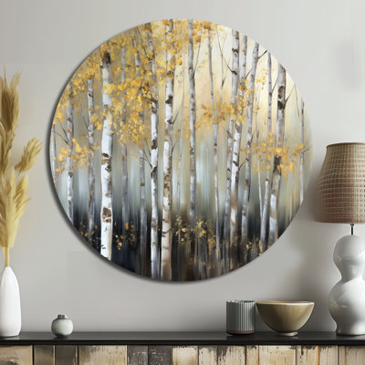 Bouleau, forêt dense I - Paysages, art rond en métal