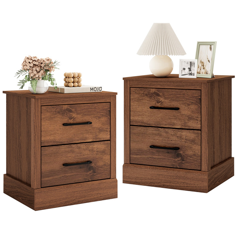 Set Of 2 18.5'' Farmhouse Nightstand w/2 Drawers Compact Size End Table Living Room, Walnut
