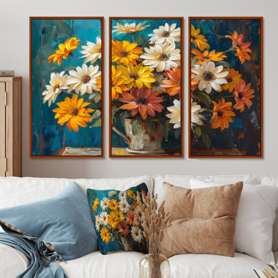 «Farmhouse Daisies In Milk Bucket» - ensemble d'art mural marguerites
