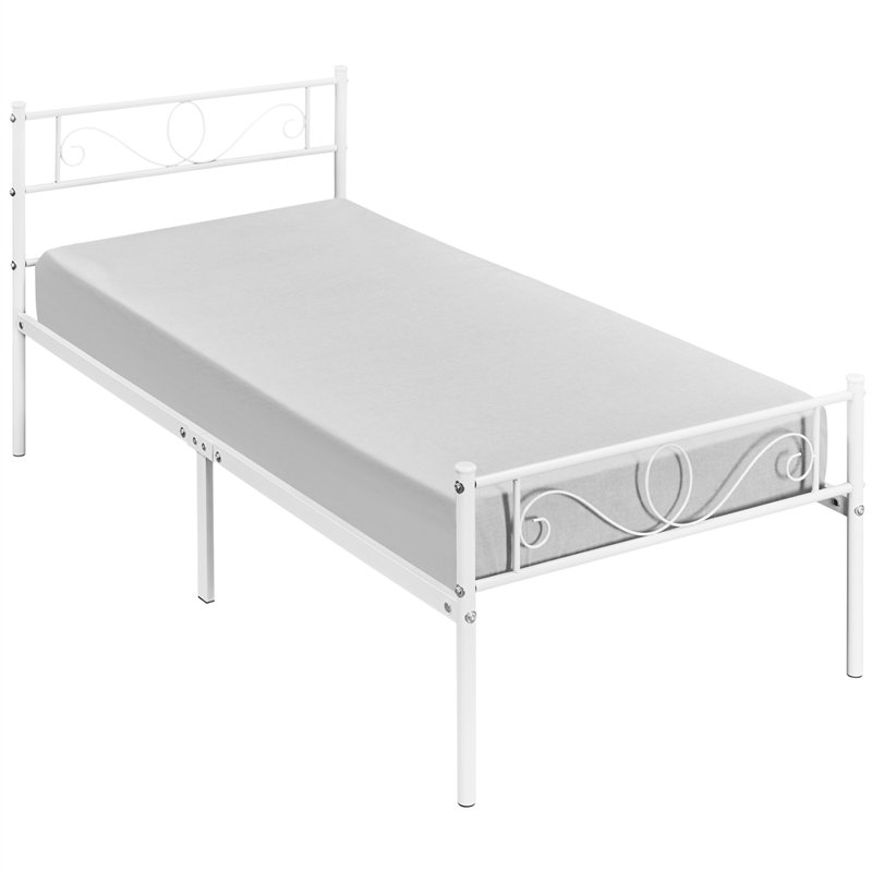 Metal Bed Frame with Headboard/Under-Bed Storage, Single (3'), White