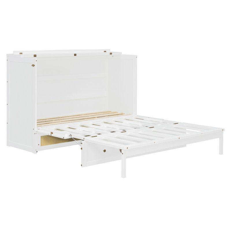 Grand lit escamotable avec grands tiroirs, blanc, White