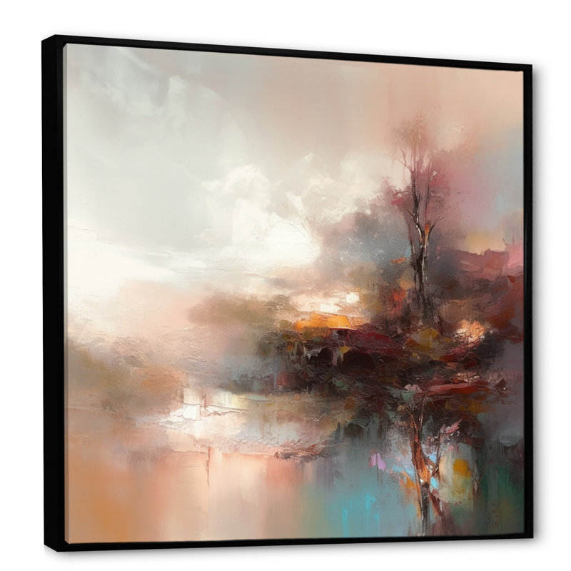 «Brown Abstracted Nature IV», art mural abstrait, H 16 po x l 16 po x P 1 po, Toile avec cadre flottant noir
