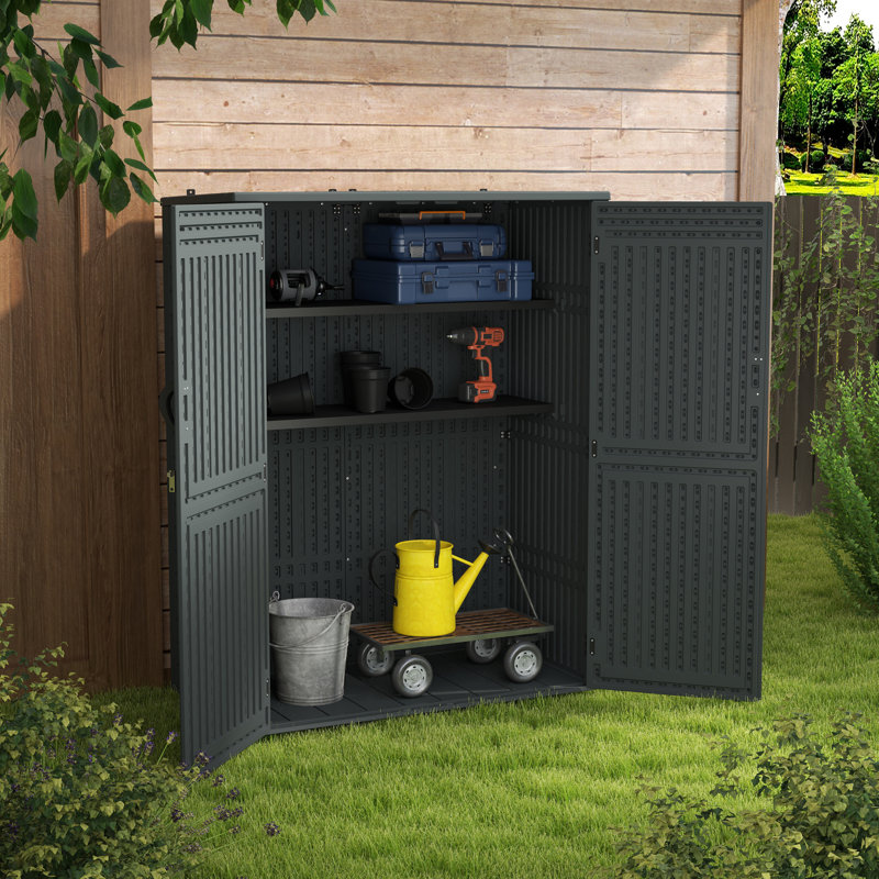 Altibloom 68.1 in resin horizontal storage shed, 53.5 in wide, with 2 shelves, Gray
