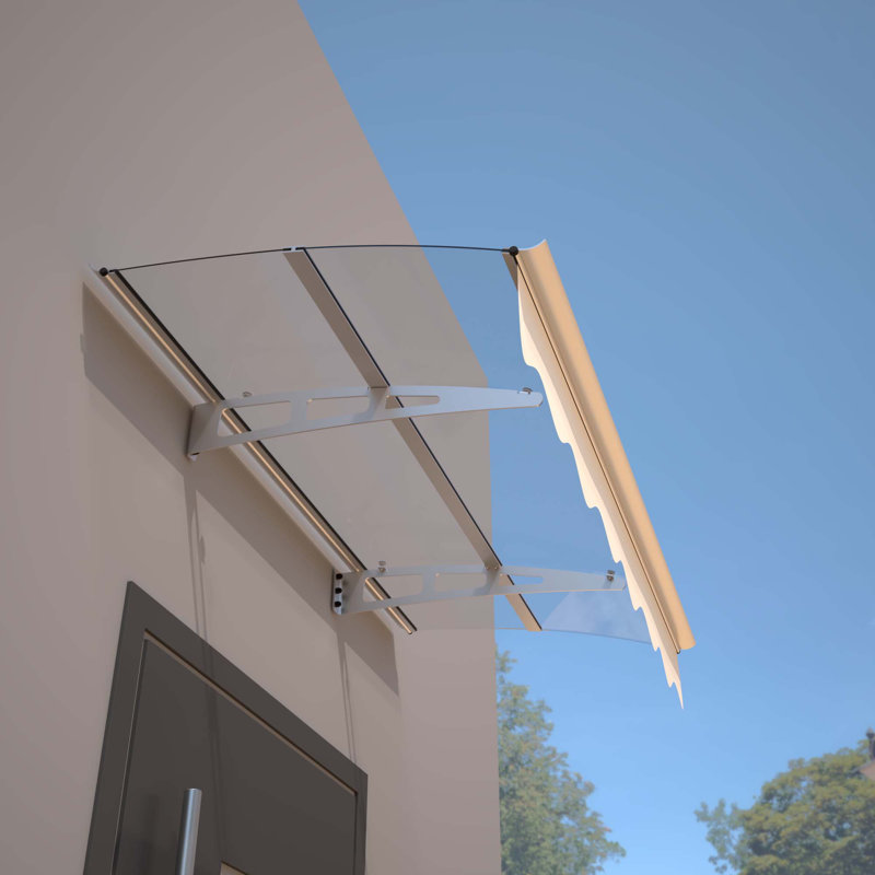 Premium Quality Door Window Awning with Polycarbonate Sheet and Aluminum Alloy Brackets, Silver/Clear