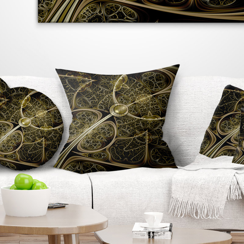 Yellow Metallic Fabric Pattern - Floral Printed Pillow, 18" x 18", Throw Pillow