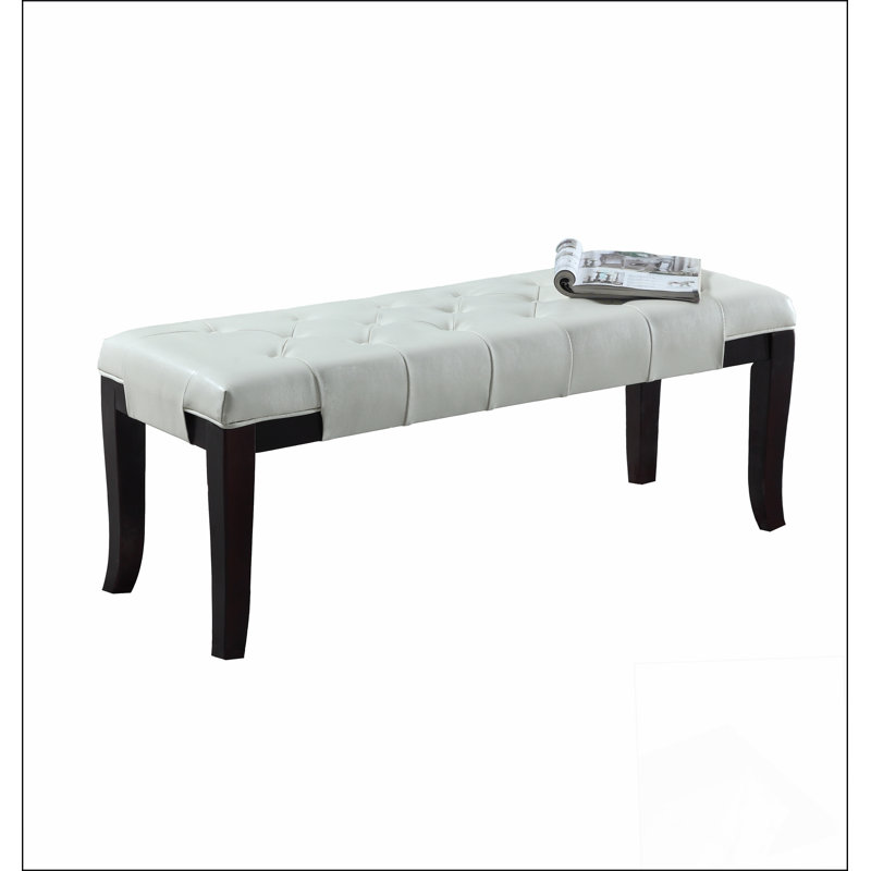 Linon Tufted Bench, Faux Leather A solid basic framework, comfortable, durable and beautiful, White