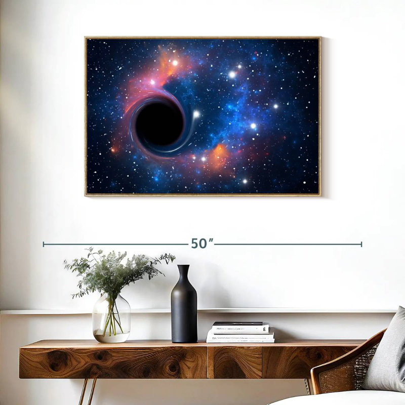 Trou noir dans l'espace, Cadre flottant en bois naturel, 37 po x 25 po