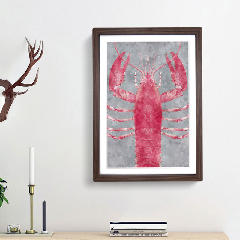 The Pink Lobster - Picture Frame Painting Print, Walnut Framed, 63cm H x 45cm W x 2cm D