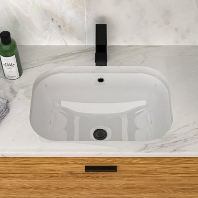 18.78 Lb 22" X 15" 8.3" White Rectangular Undermount Ceramic Sink, Acid Trait Undermount, Finish