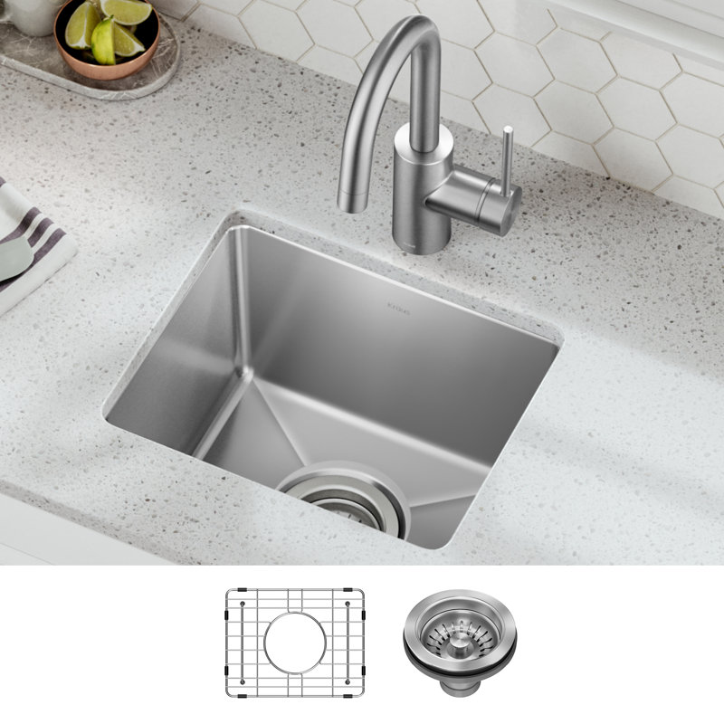 KRAUS Fairlane Undermount 18-Gauge Stainless Steel Kitchen Sink, 8" H x 15" L x 15" W, Single Bowl