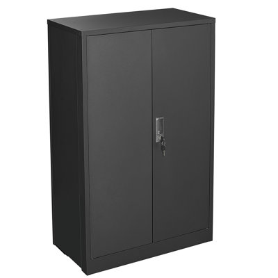 Black Metal Folding Locker With Adjustable Shelf, Handle Locks, And Spring Loaded Door , Easy Assembly Filing Cabinet Dividers, Locking Doors, Black, For Home