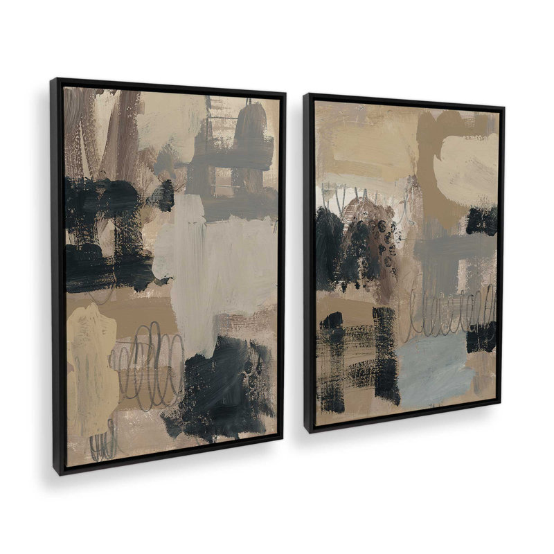 Terre et ombre, ensemble de 2, Cadre flottant noir satiné, H 19 po x l 26 po