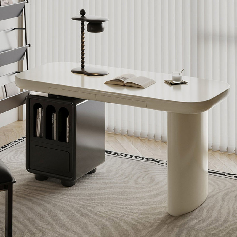 Bureau de direction rectangulaire blanc en bois massif avec 2 tiroirs, H 29,53 po x l 62,99 po x P 27,56 po